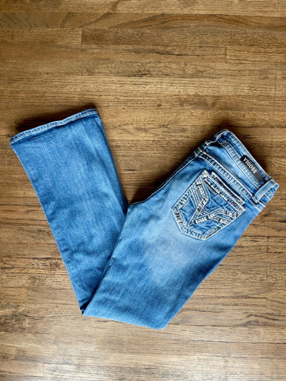 Vigoss Women's Light Blue Boot Cut Jeans with Embroidered Back Pockets